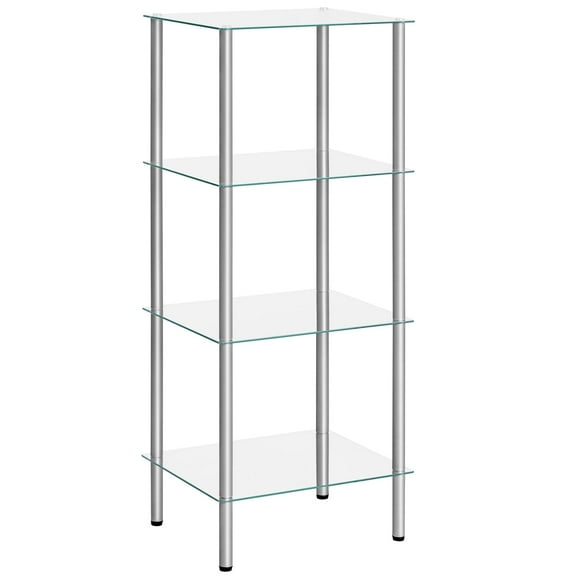 HOOBRO Glass Shelf, 4 Tier Bathroom Standing Shelf Unit, Tempered Glass Shelving Stand for Small Space, Perfume Stand Organizer, Space-Saving, for Bathroom, Bedroom, Steel Frame, Silver SV04CJ01