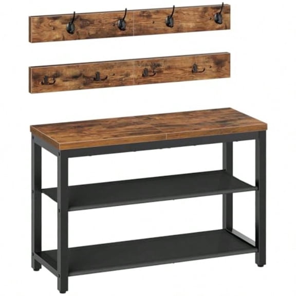 HOOBRO Hall Tree With Bench Shoe Rack With Coat Rack Entryway Bench With Coat Rack Coat Rack With Shoe Storage With 2 Oxford Fabric Shelves Mud Room Industrial Rustic Brown And Black BF77MT01