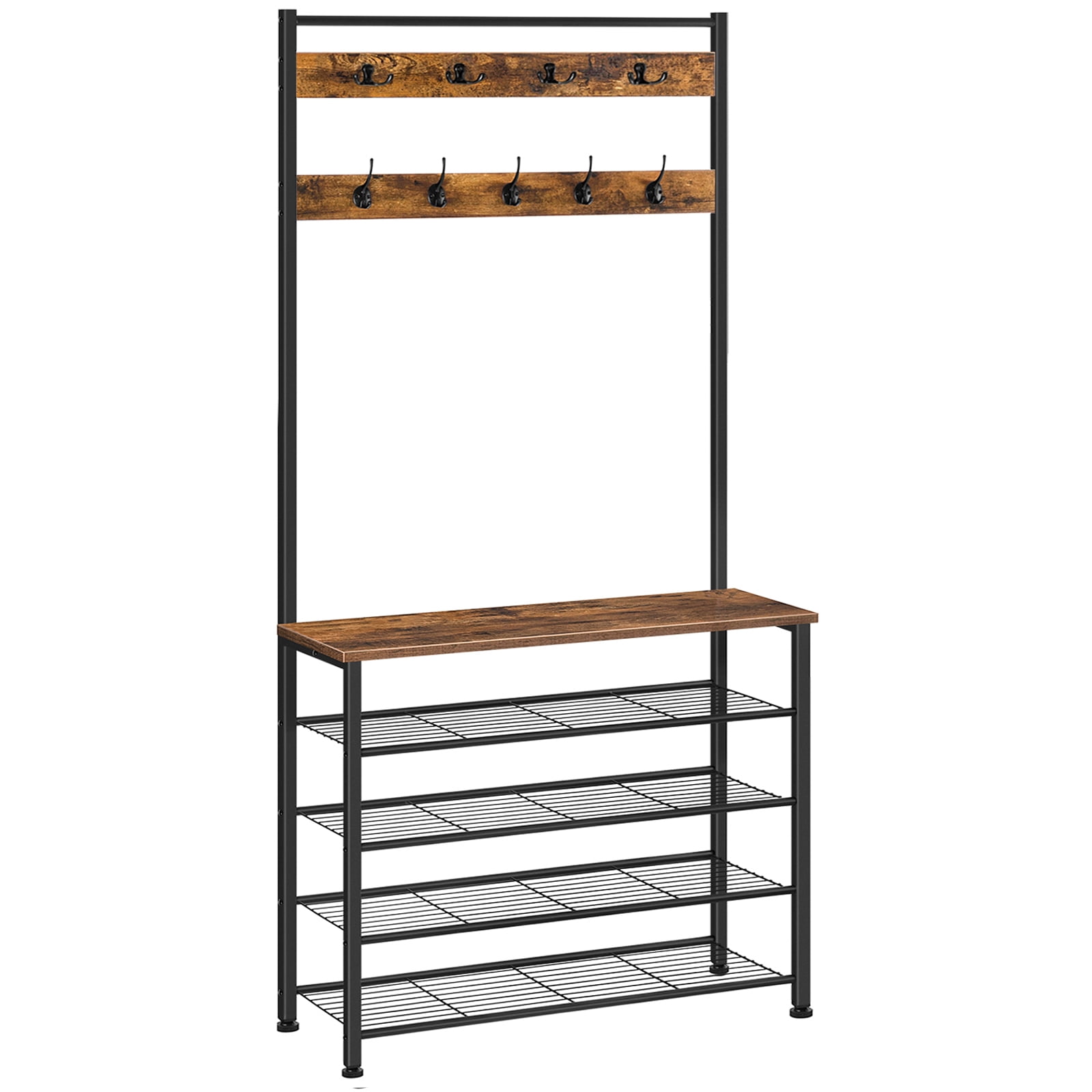 Tree Shoe Rack HOOBRO, Hall Tree with Shoe Rack and Bench, BF80MT01G2, Rustic Brown ...