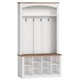 thumbnail image 1 of HOOBRO Hall Tree with LED Light Strip, Coat Rack with Bench and Shoe Storage, Farmhouse Entryway Organizer with Hooks and Detachable Shelves, for Hallway, Entry, Closet, White and Walnut WH175DMT01, 1 of 11