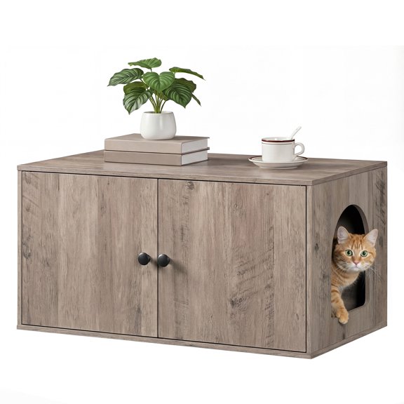 HOOBRO Hidden Litter Box Enclosure End Table with Side Entry, Greige