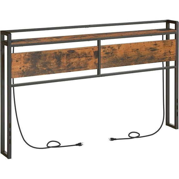 HOOBRO King Size Headboard with 2 Outlets and 4 USB Ports Adjustable Height Storage Rack Rustic Brown and Black BF98UBH01