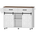 thumbnail image 1 of HOOBRO Kitchen Island with Storage, Power Outlet, Rolling Kitchen Island Cart on Wheels, with 2 Drawers, Sliding Barn Doors and Lockable Wheels, Farmhouse, White and Walnut WH28UZD01, 1 of 13