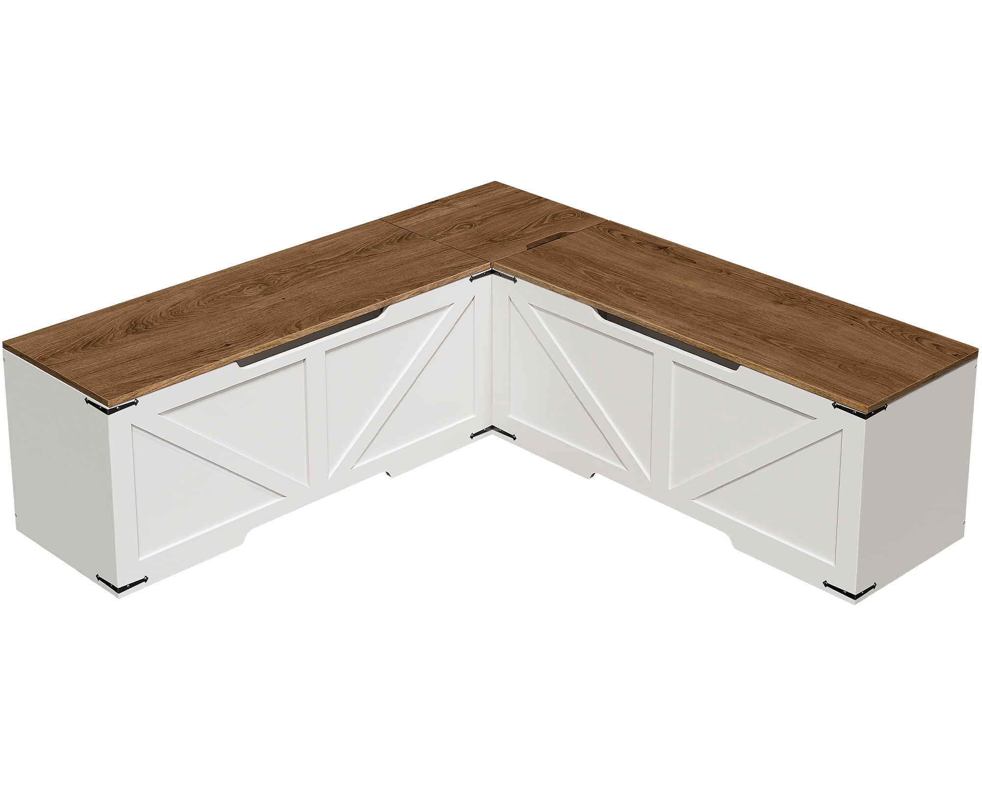 HOOBRO L-Shaped Farmhouse Storage Bench, Toy Organizer with 3