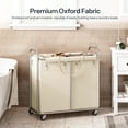 thumbnail image 1 of HOOBRO Laundry Basket with Wheels, 2-Section Rolling Laundry Hamper, Laundry Cart with Removable Liner, Steel Frame with Handle, 31.5 x 15.7 x 31.5 Inches, Beige and Silver SW08XY01, 1 of 6