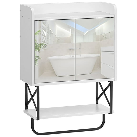 HOOBRO Medicine Wall Cabinet with Mirror, Bathroom Storage Cabinet with Hidden Space and Towel Bar, Double Mirrored Doors, Detachable Shelf, for Bathroom, Living Room, White BW41CW01