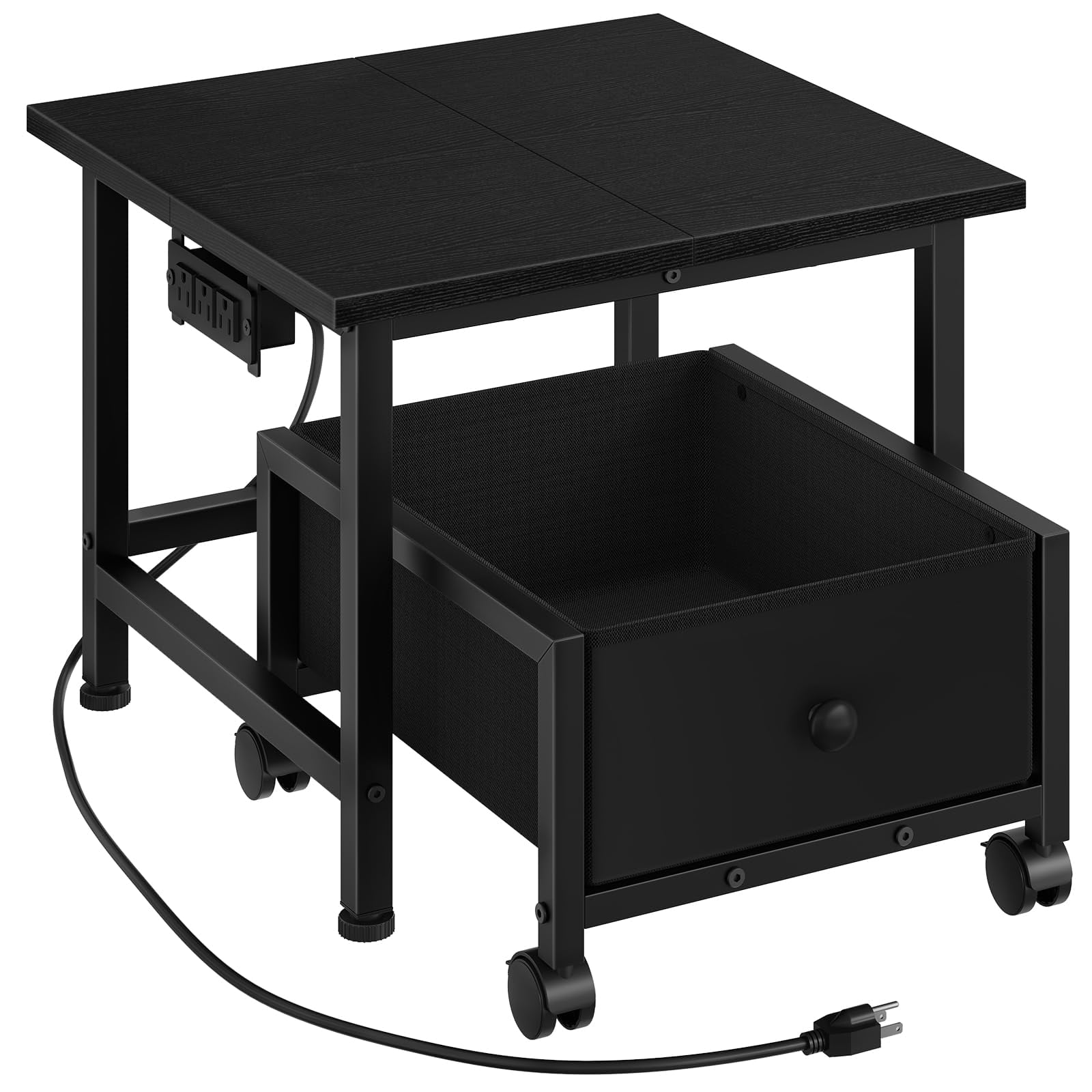 HOOBRO Mini Fridge Stand with Non-Woven Storage Basket and Power Outlet, Mini Fridge Cabinet with Wheels and Adjustable Feet, Mobile Fridge Shelf, for Home, Apartment, Dorm, Black BB355UBX01