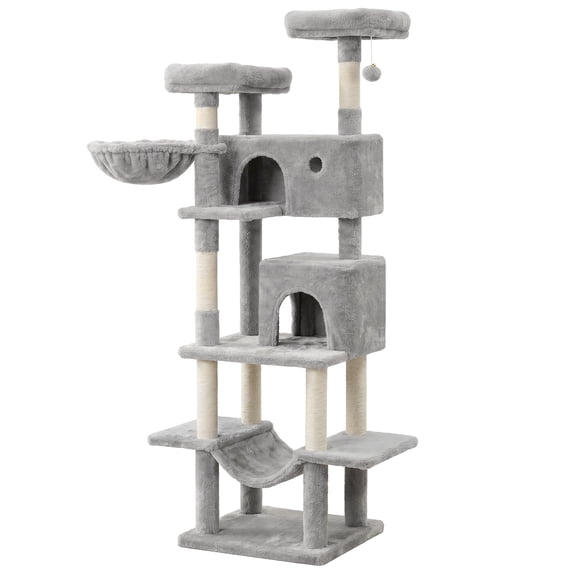HOOBRO Multi-Level Cat Tree with Condos, Hammocks, Sisal Posts & Plush Ball, Gray and Beige
