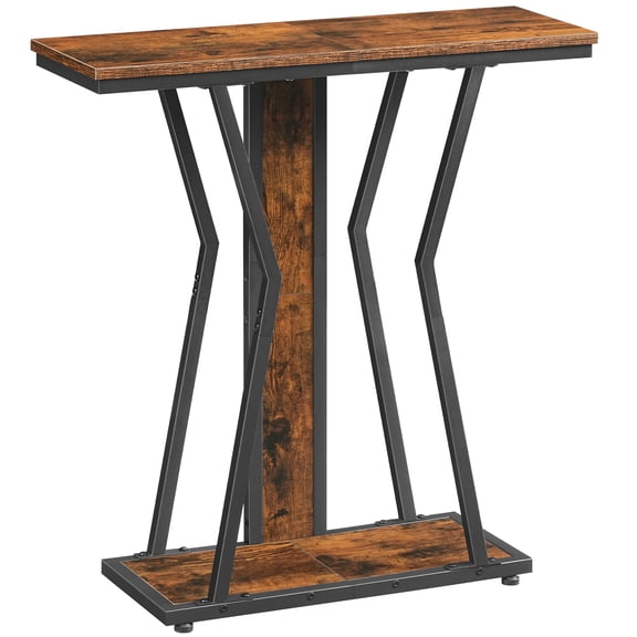HOOBRO Narrow 2-Tier Console Table with Storage, Rustic Brown and Black