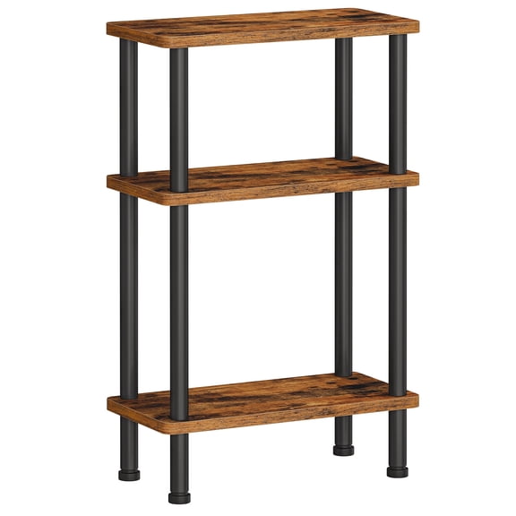 HOOBRO Narrow Side Table, 3-Tier Slim End Table No Tools Needed, Twist-On Assembly, Skinny Nightstand Sofa Storage Shelf for Living Room, Bedroom, Study, Rustic Brown and Black BF246BZ01N1