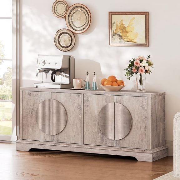 HOOBRO Oriental Buffet Cabinet with Adjustable Shelves & Push-to-Open Doors