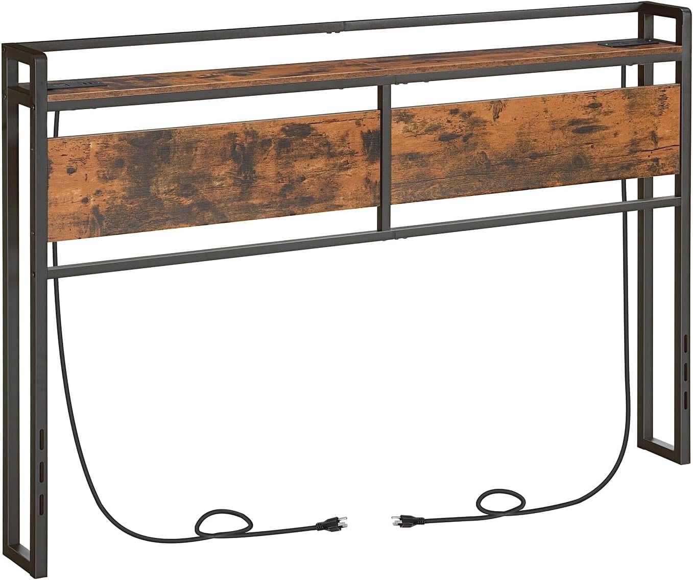 HOOBRO Queen Size Headboard with 2 Outlets & 4 USB Ports, Storage, Adjustable Height, Rustic Brown and Black