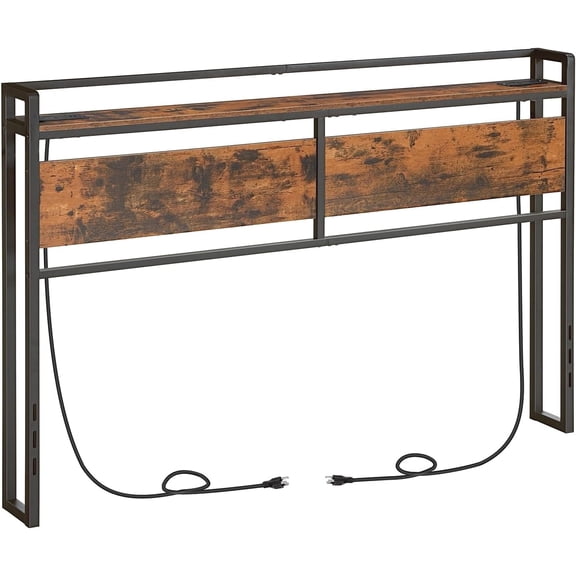 HOOBRO Queen Size Headboard with 2 Outlets & 4 USB Ports, Storage, Adjustable Height, Rustic Brown and Black