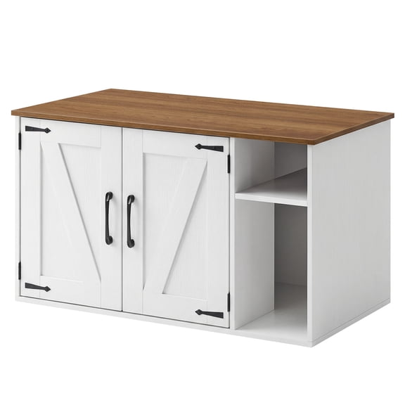 HOOBRO Retro Hidden Litter Box Enclosure End Table, White and Walnut
