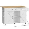 thumbnail image 1 of HOOBRO Rolling Kitchen Island with Drop Leaf Bar Countertop & Power Outlet, Farmhouse Island Cart with Storage, 47" Kitchen Island Cart with Side Spice Rack & 2 Drawers, White and Natural WN35UZD01, 1 of 7