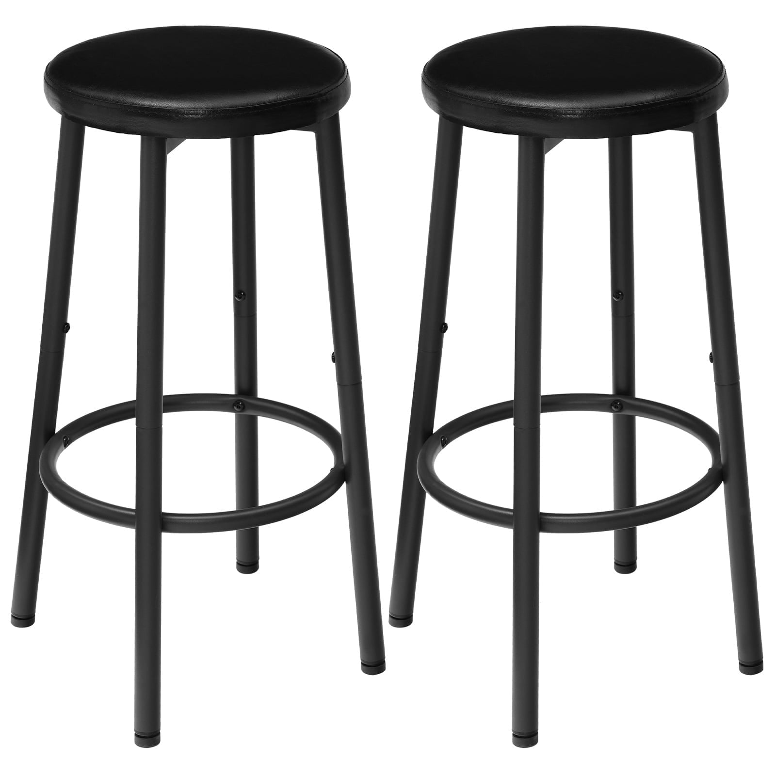 HOOBRO Round Bar Stools Set of 2, PU Upholstered Bar Stools, Bar Chairs with Footrest, Easy Assembly and Cleaning, for Kitchen, Dining Room, Cafe, Black BB30BY01