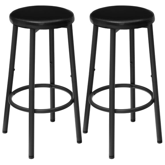 HOOBRO Round Bar Stools Set of 2, PU Upholstered Bar Stools, Bar Chairs with Footrest, Easy Assembly and Cleaning, for Kitchen, Dining Room, Cafe, Black BB30BY01