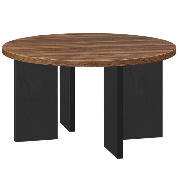 HOOBRO- Round Coffee Table, Walnut and Black with Symmetrically Arranged Legs, Smooth Surface for Easy Cleaning, Rounded Edges, for Living Room, Office BH88KF01