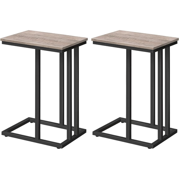 HOOBRO Set of 2 C-Shaped End Tables with Metal Frame, Slide Under, Greige and Black