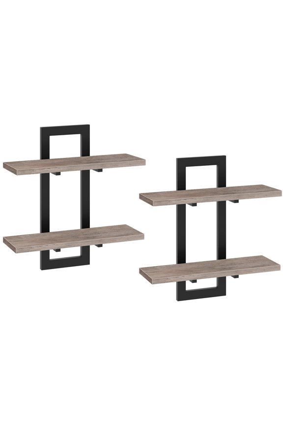 Set of 2 2-Tier Floating Shelves, Greige