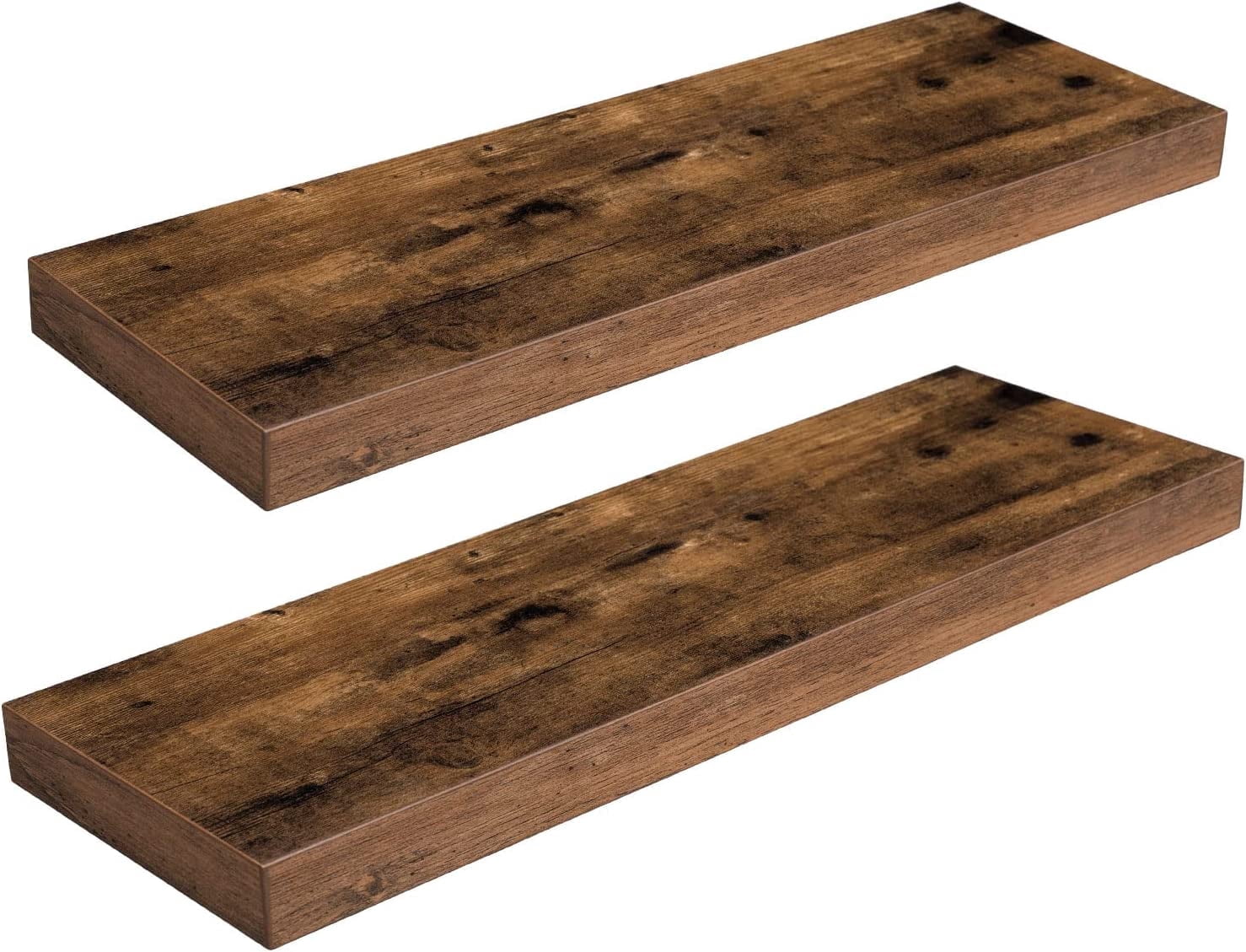 HOOBRO 23.6 in  Set of 2 Floating Shelves with Invisible Brackets, Rustic Brown