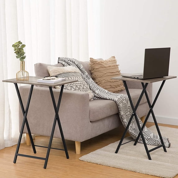 HOOBRO Set of 4 Folding TV Tray Tables with Storage Rack Industrial Side Table Foldable Snack Table Bedroom Living Room BG50BZ01