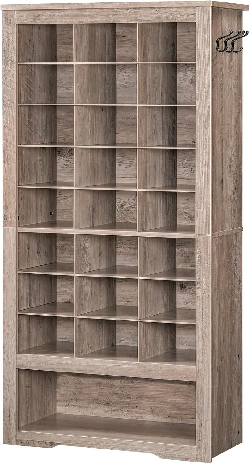 HOOBRO Shoe Cabinet 8-Tier Heavy Duty Shoe Rack with 24 Cubbies and 3 Hooks Entryway Closet Living Room Gray BG24SC01