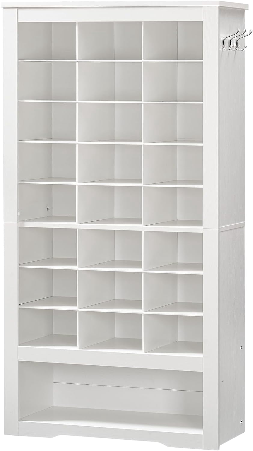 HOOBRO Heavy Duty 8-Tier Shoe Rack with 24 Cubbies & 3 Hooks, White