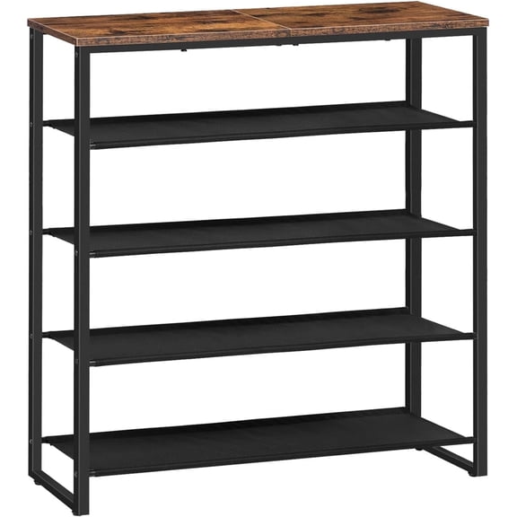 HOOBRO Shoe Rack 5 Tier Shoe Storage Shelf with 4 Fabric Shelves Entryway Closet Industrial Rustic Brown BF50XJ01