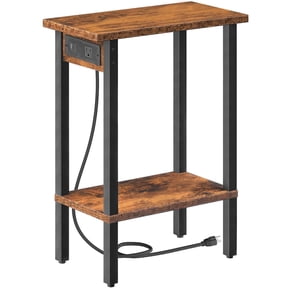 HOOBRO Small End Table with Charging Station, Narrow Side Table with USB Port and Outlets, Skinny Sofa Table, Slim Nightstand, Living Room, Bedroom, Rustic Brown and Black BF240UBZ01