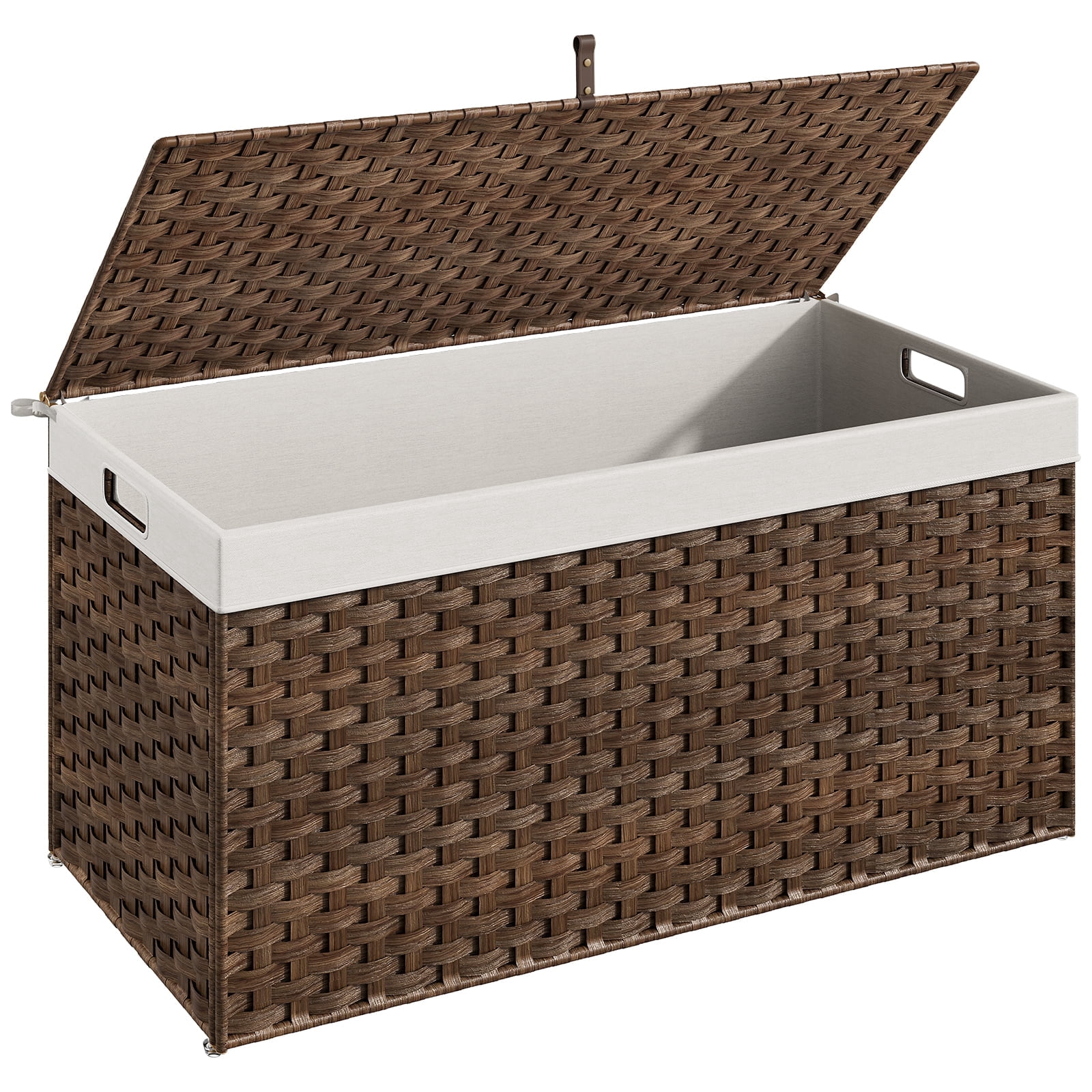 HOOBRO Storage Basket with Lid, 52.8 Gallon (200L) Wicker Basket, Handwoven Blanket Storage Basket with Handles, Metal Frame and Soft Lining, Foldable for Bedroom, Laundry Room, Brown BR220CW01