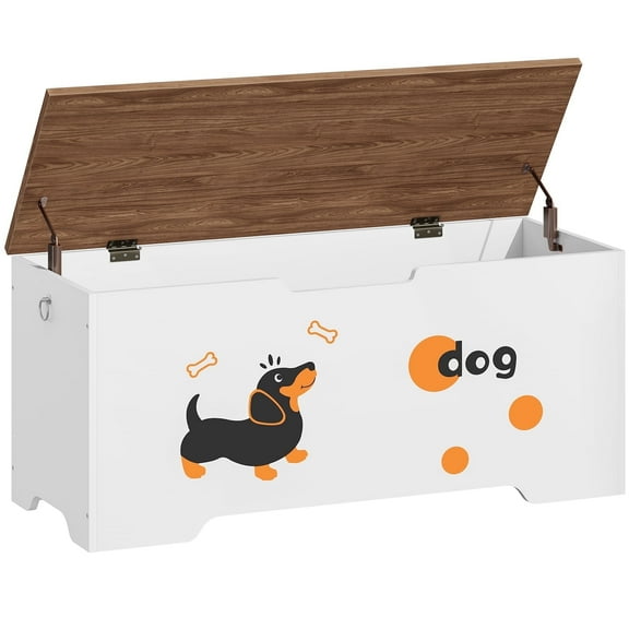 HOOBRO Storage Bench, Toy Box Organizer with Puppy Pattern, Wooden Storage Trunk, Shoe Bench with 2 Safety Hinges,Farmhouse Style, 43.3''L x 15.7''W x 19.5''H for Entryway,White and Walnut WH495CW01