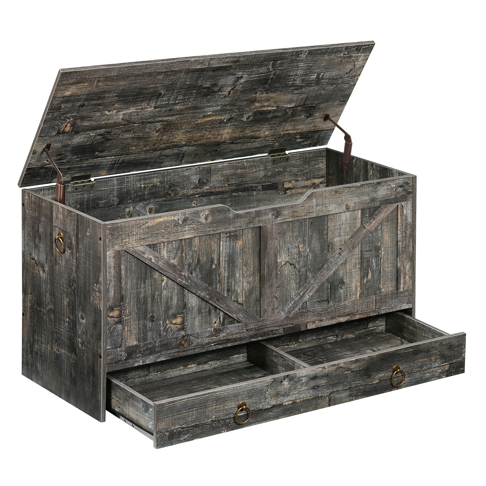 HOOBRO 39.3"  Storage Chest with Drawer, 220-lb Capacity, Safety Hinge, Vintage Gray