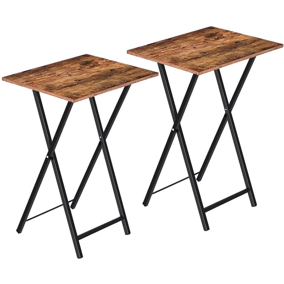 HOOBRO TV Trays Set of 2 Folding TV Tables Snack Tables Laptop Table Stable Metal Frame Rustic Brown BF25BZ01