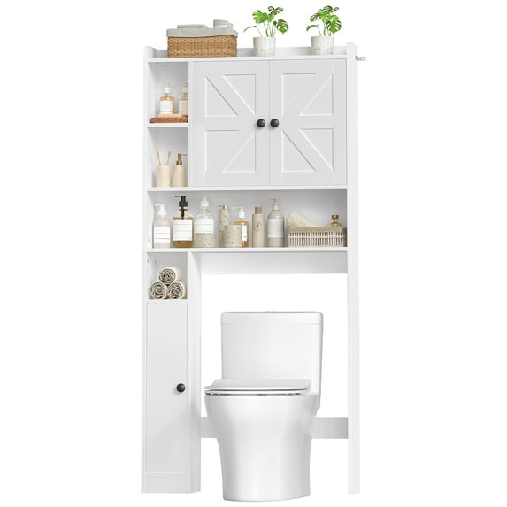 HOOBRO Over The Toilet Storage Cabinet, 66.7''H Bathroom Storage Organizer with 2 Barn Doors, Toilet Rack with Adjustable Shelves, Farmhouse Style, for Bathroom, Laundry, White WT80TS01