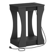 HOOBRO Transformable Narrow End Table with Charging Station & 2-Tier Storage, Black