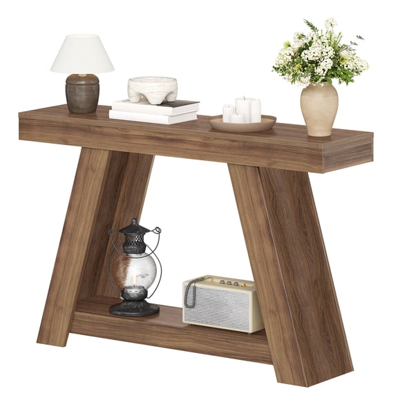 HOOBRO Trapezoidal 2-Tier Console Table with Open Shelves, Brown