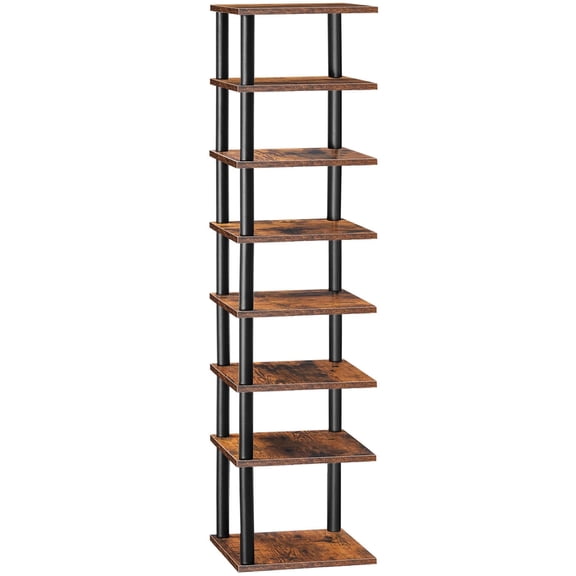 HOOBRO Vertical Shoe Rack, 8-Tier Narrow Shoe Shelf, Shoe Storage Organizer for Small Space, 11" L x 11" W x 53" H, Closet, Entryway, Hallway, Bedroom, Rustic Brown and Black BF22XJ01