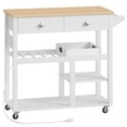 thumbnail image 1 of HOOBRO Mobile Kitchen Island with Drawers, Wine Rack, Charging Station & Movable Tray, White and Natural, 1 of 11