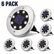 6 Pack Solar Ground Lights Outdoor, 8 LED Solar Disk Lights, IP65 Waterproof for Walkway, Lawn, Patio