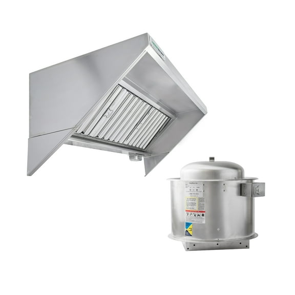 HOODMART 4' UL/NSF Concession Trailer Hood System with FIRE SUPPRESSION for Food Truck | Commercial Range Hood with Exhaust Fan | Stainless Steel Kitchen Equipment with Install Kit Included