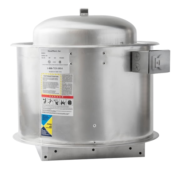 HOODMART 600 CFM Exhaust Fan for Kitchen Hood | UL Listed | High Speed Direct Drive Fan for Restaurant and Food Truck | Single Phase Motor with Variable Speed Control | Made in USA
