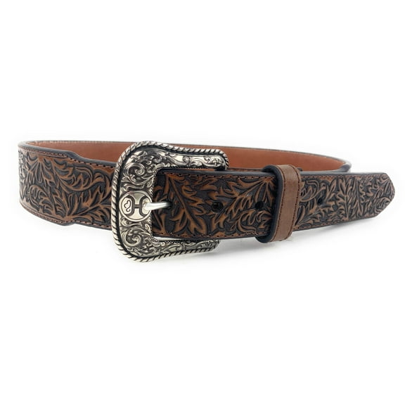 HOOEY Roughy Tapered Tooled Floral Pattern Leather Belt 1873BE9