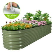 HOOFUN 17" Tall Raised Garden Bed 9 in 1 Garden Raised 8ftX2ft Garden Bed Kits for Vegetables Flowers Ground Planter Box- Olive Green