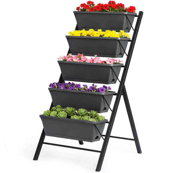 HOOFUN Raised Garden Bed, 5 Tier Vertical Freestanding Garden Planter with Container Boxes, Elevated Planter for Vegetables, Fruits, Flowers, Herbs, Good for Indoor & Outdoor Use, 1 Pack