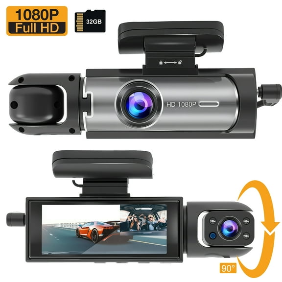 Henotian Dual Dash Cam,1080P Front+Cabin View with Night Vision, 3.16" HD Display, 24/7 Parking Monitor, G-Sensor & Loop Recording