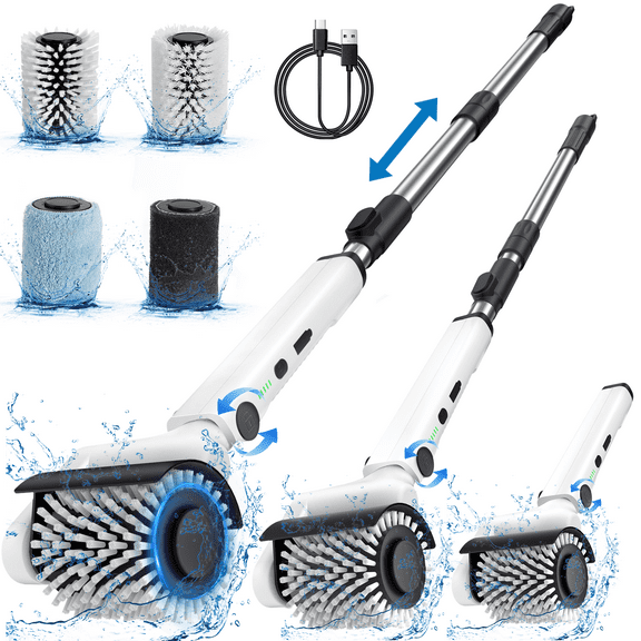 HOOFUN Electric Spin Scrubber, Cordless Bath Tub Power Roller Electric Cleaning Brush Full Waterproof Cleaning Brush for Bathroom & Tile Floor