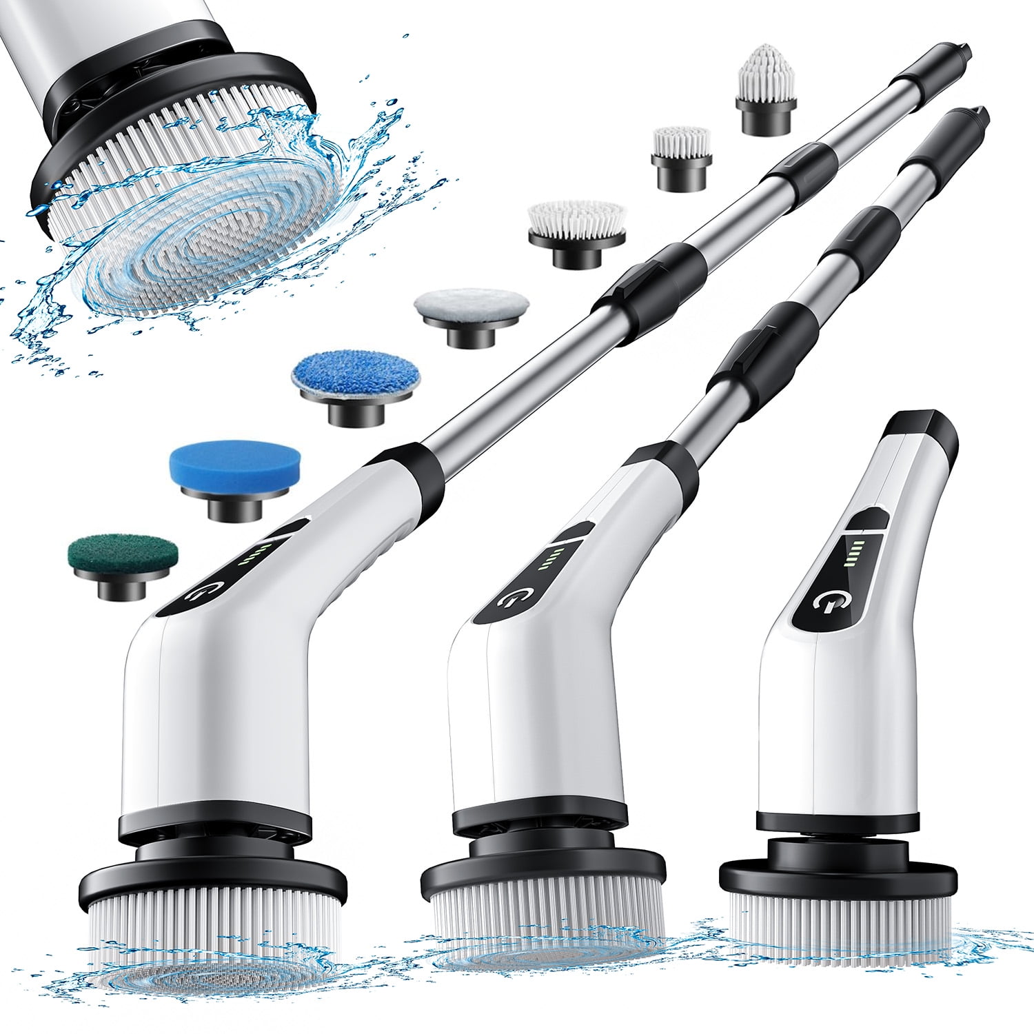HOOFUN Electric Spin Scrubber, Cordless Bath Tub Power Scrubber with Long Handle & 7 Replaceable Heads, Detachable as Short Handle, Shower Cleaning Brush Household Tools for Bathroom & Tile Floor