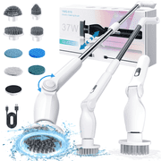 HOOFUN Electric Spin Scrubber, Cordless Rotary Bath Cleaning Brush, Power Scrubber with Long Handle & 8 Replaceable Heads, Adjustable Arm, ABS Electric Cleaners for Bathroom Floor