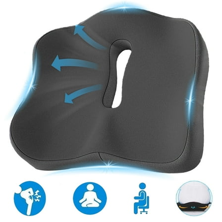 Memory Foam Seat Cushion Cooling Gel Butt Pillow for Sciatica, Tailbone Back Pain Relief, 8-Hour Comfort for Office Chairs, Cars, Wheelchairs Black